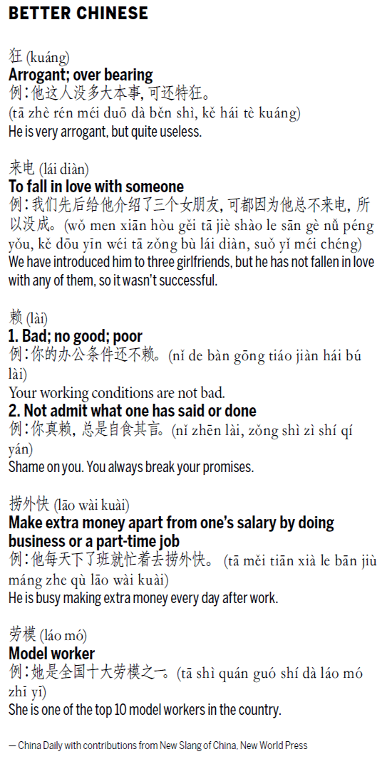 來(lái)電 to fall in love with someone; 撈外快 make extra money apart from one's salary by doing business or a part-time job