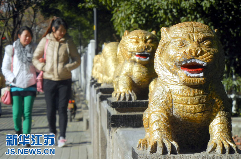 蘇州街頭驚現“土豪金”石獅子